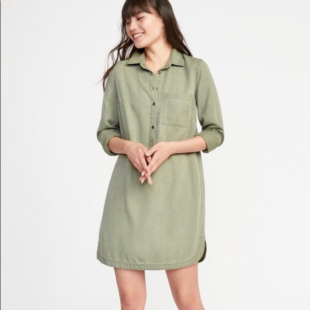 ⭐️ Green Old Navy Tencel Henley Shirtdress
